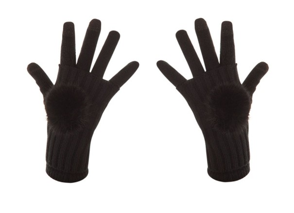 Gebreide winterhandschoenen voor kinderen met pompon J2879 wit