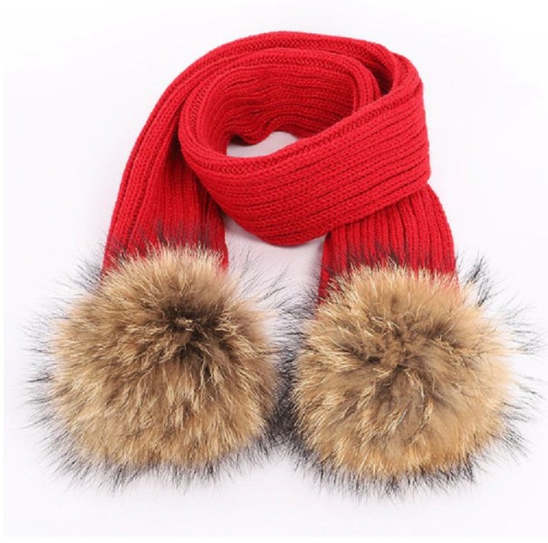 Gebreide wintersjaal voor kinderen met pompons J3133 rood
