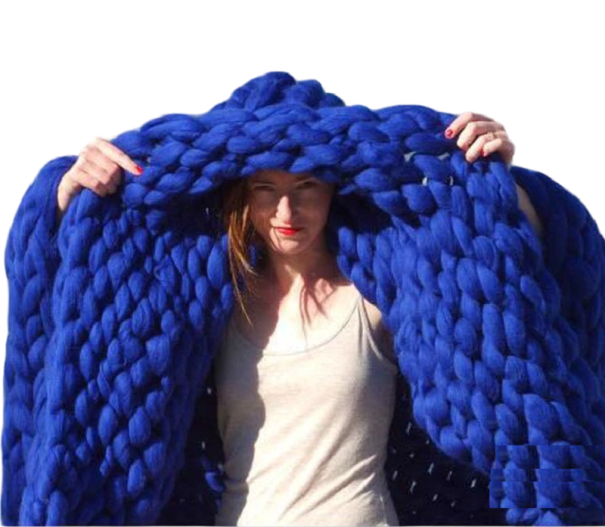 Gebreide wollen deken 100 x 150 cm blauw