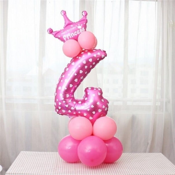 Geburtstagsballon in Form einer Zahl mit Krone für Kinder Set mit kleinen Ballons für eine Säule Glänzende Oberfläche mit weißem Muster Größe