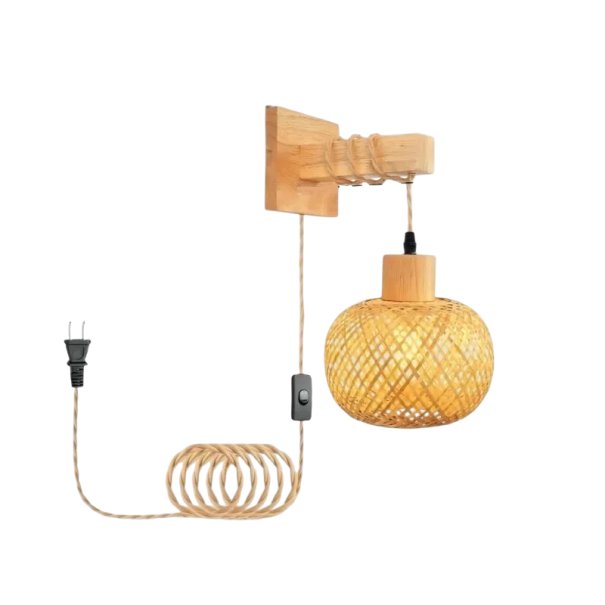 Geflochtene Wandleuchte Hängeleuchte Holzkonsole 20 x 15 cm E27 Fassung 60 W Holz Naturfarbe Rustikal Für Wohnzimmer und Schlafzimmer