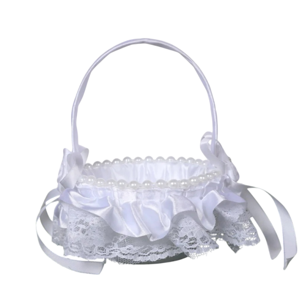 Geflochtener Korb mit Perlenrand und Spitze aus Weidenrattan weiß dekorativer Korb mit Futter für Blumen und Arrangements 1