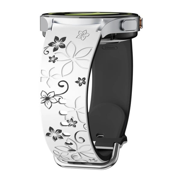 Gegraveerde siliconen band voor Samsung Galaxy Watch 4 44 mm Dubbelgekleurde gegraveerde bloemenontwerp Ademend zacht comfortabel wit-zwart