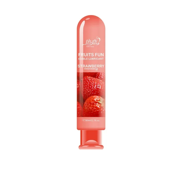 Gel lubrifiant comestible parfumé à base d'eau fraise 80 ml hydratation durable pour usage oral et classique compatible avec les préservatifs emballage discret 1