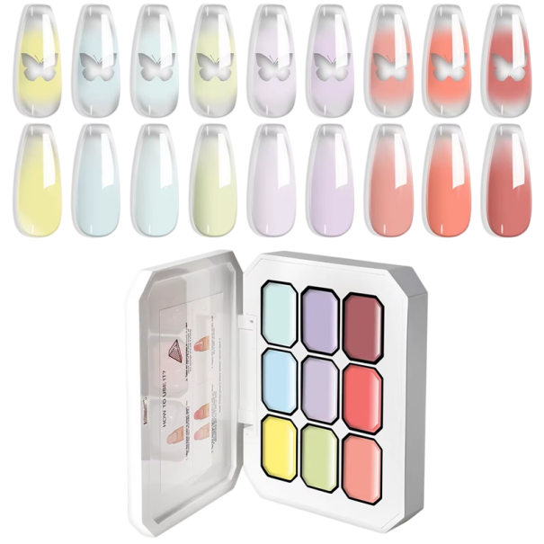 Gele gradient pentru pictura unghiilor 9 culori paletă UV LED pentru tranziții ombré modele detaliate DIY și design profesional 1