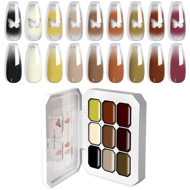 Gele gradient pentru pictura unghiilor 9 culori UV LED Paletă pentru design ombré și gradient Profesional și pentru nail art acasă 1