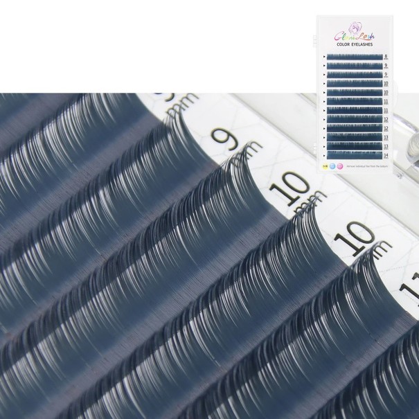 Gene individuale artificiale colorate Morandi C 8–14 mm grosime 0,07 mm Gene pastelate fine pentru extensii voluminoase albastru