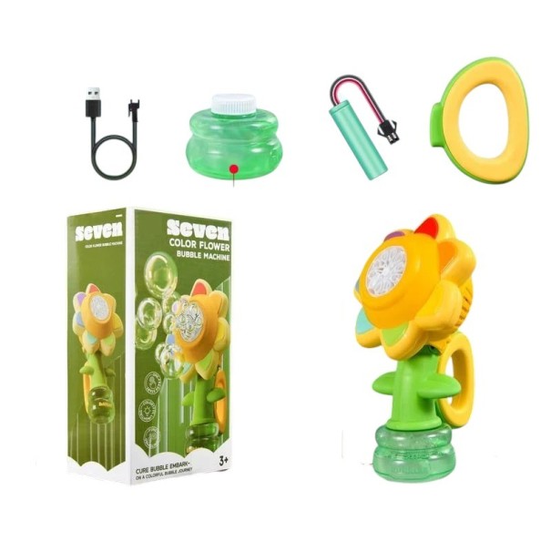 Generator de bule cu flori 13×13,5×23 cm Mașină cu floarea-soarelui cu lumină Încărcare USB Peste 20 000 de bule pe minut Fără lichid 1