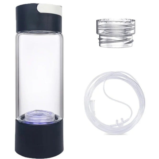 Generatore di acqua idrogenata 380 ml Bottiglia di vetro con alimentazione USB Alto contenuto di idrogeno 21 x 7 cm Acqua benefica nero