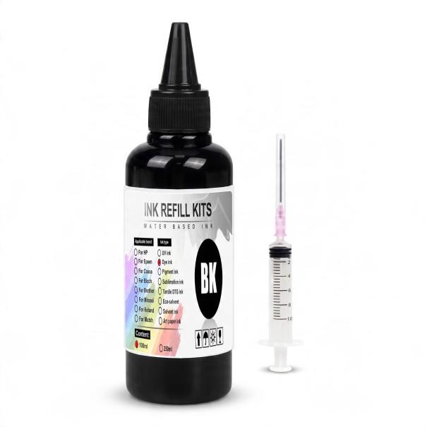 Γενικός μελάνι 100 ml Βασισμένο σε νερό Με σύριγγα Για HP Canon Epson και Brother Για αναγόμωση κασετών Deskjet και CISS μαύρο