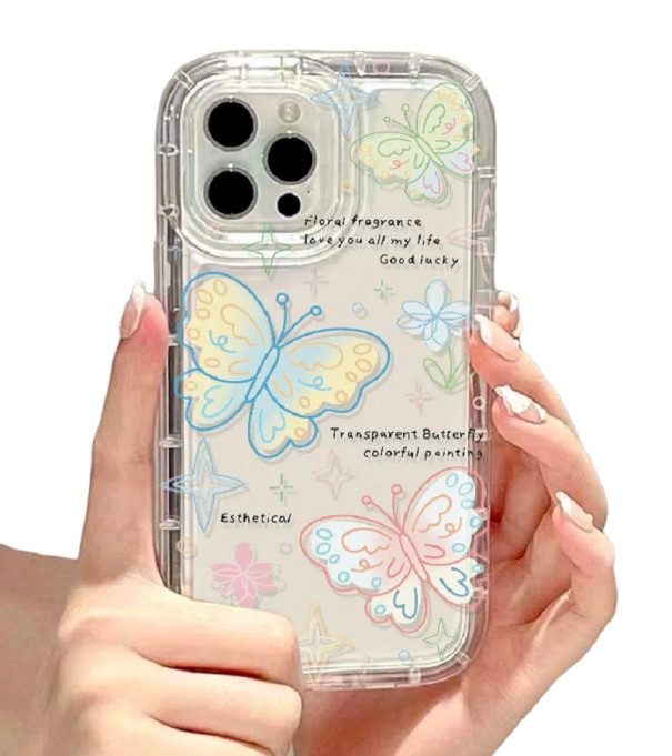 Gennemsigtigt beskyttelsescover med farverigt sommerfuglemotiv til Samsung Galaxy A14 1