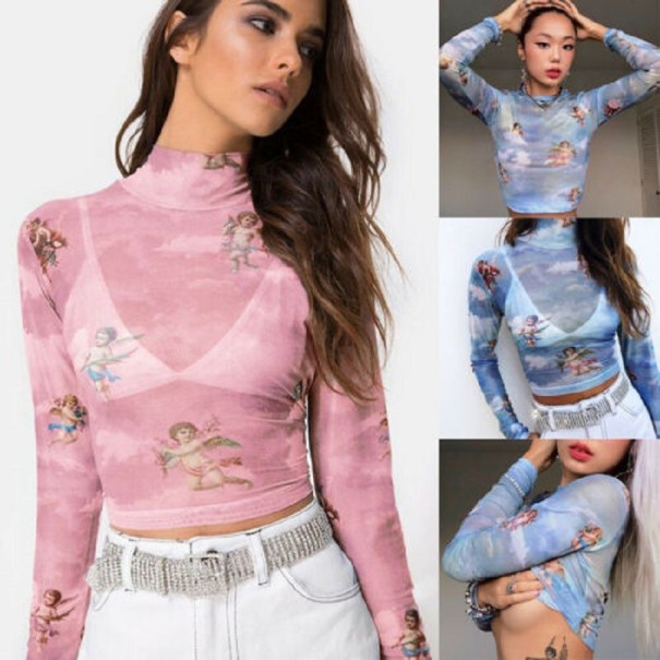 Genomskinlig T-shirt för kvinnor med änglar