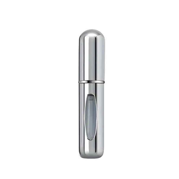 Genopfyldelig parfumeflaske til kvinder 5 ml 8x1,6 cm rejseforstøver med dispenser bærbar mini parfumebeholder kompakt flaske sølv