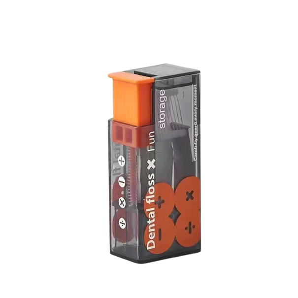 Genopfyldelig rejsetandtrådsdispenser 10 stk. Praktisk dispenser Tandhygiejne Kompakt etui 85 × 36 × 25 mm orange