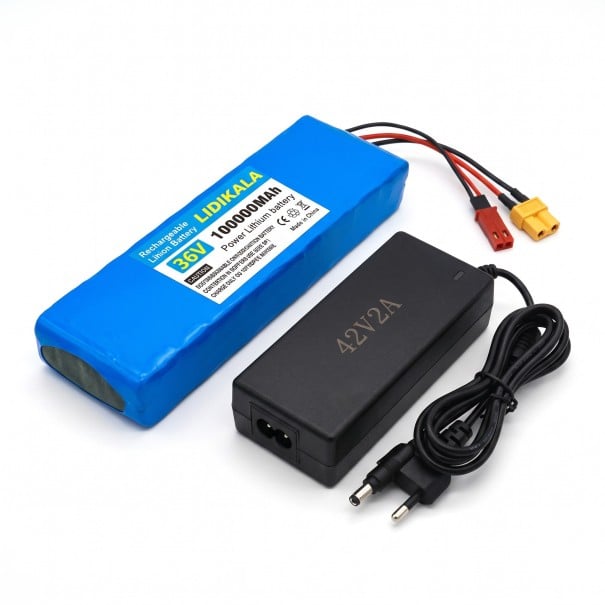 Genopladelig lithiumbatteri til elektrisk scooter LIDIKALA 36 V 10S2P med oplader 42 V 2 A XT30 og JST stik 186 x 66 x 38 mm Blå 1