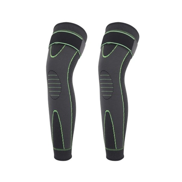 Genouillère ensemble de 2 pièces élastique de compression manchon long pour toute la jambe antidérapant avec renforcement de la rotule tricot vert