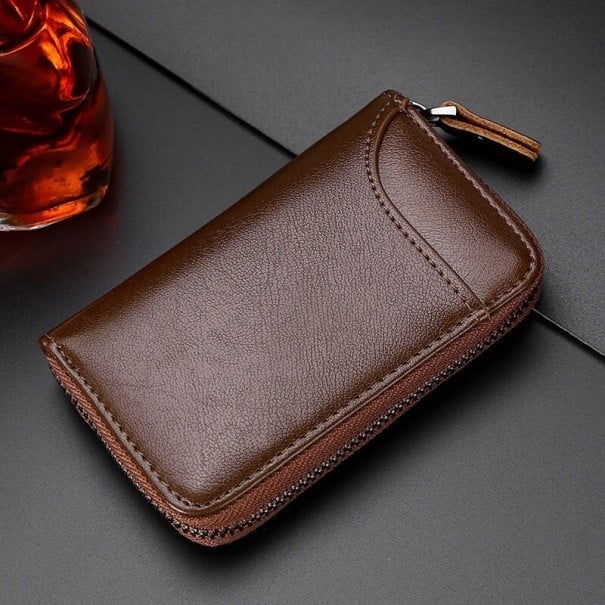 Genuine Leather Car Key Case for Men and Women Zip Keyring with Stitched Edges Compact Size 12 x 2.5 x 7.5 cm brown 2