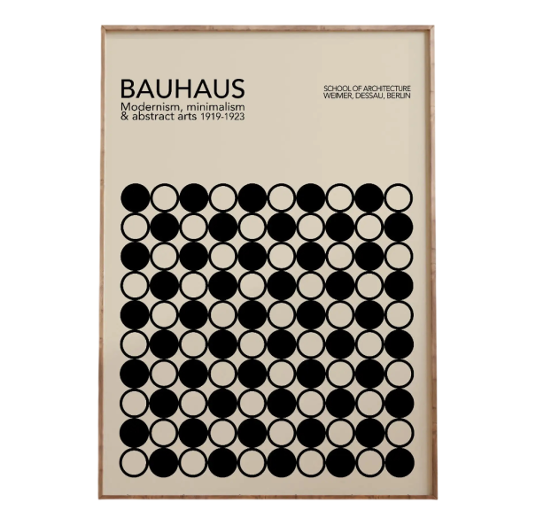 Γεωμετρική αφίσα 20 x 30 εκ. Bauhaus μαύροι και μπεζ κύκλοι Σύγχρονη αφηρημένη διακόσμηση εκτύπωση σε καμβά τοίχου χωρίς κορνίζα 1
