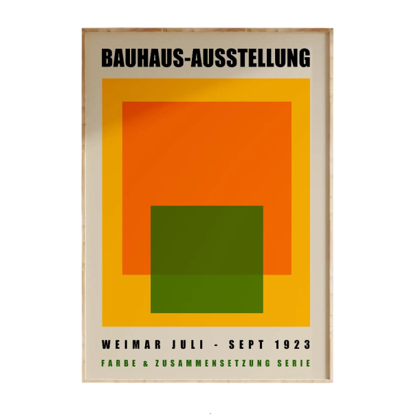 Geometrisk plakat til væg 20 x 30 cm Bauhaus orange-gul-grønne firkanter minimalistisk moderne billede tryk på lærred uden ramme 1