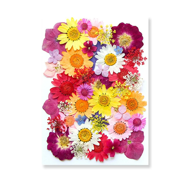Geperste roze gele witte bloemen in hars Rechthoekig decoratief blok Handgemaakt Huishouddecoratie Origineel cadeau 1