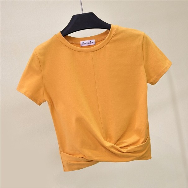Geplooid T-shirt voor dames A1085 geel M