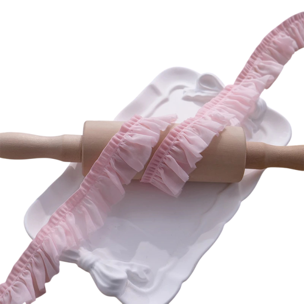 Geplooide geborduurde lint met ruches 2,5 cm x 2 m Polyester nylon decoratief kant lint voor het versieren van jurken kleding accessoires roze