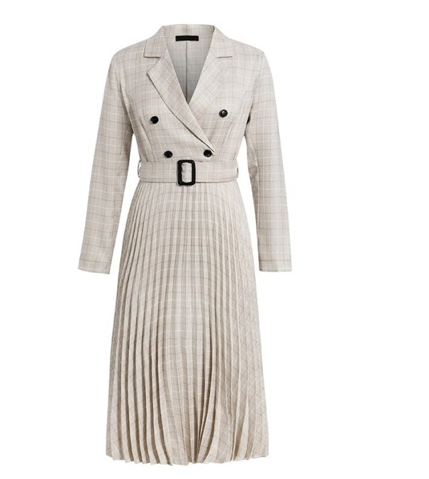 Geplooide midi-jurk A1 beige L