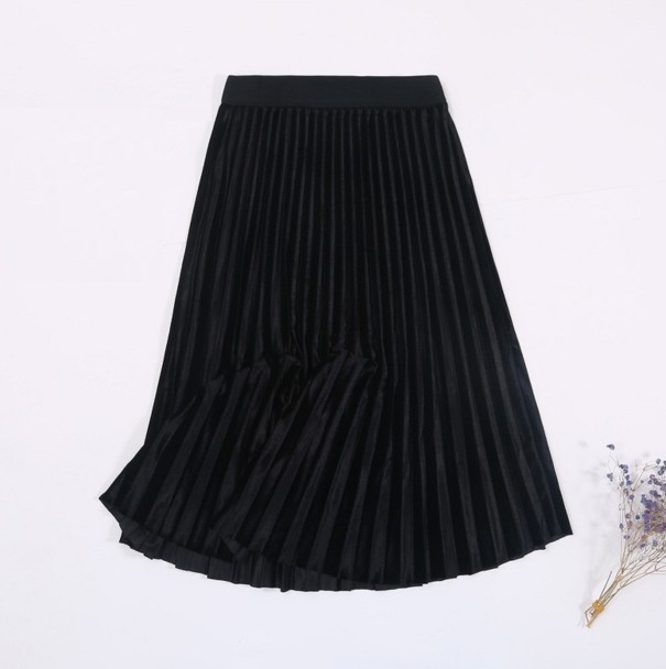 Geplooide midi-rok voor dames A1987 zwart