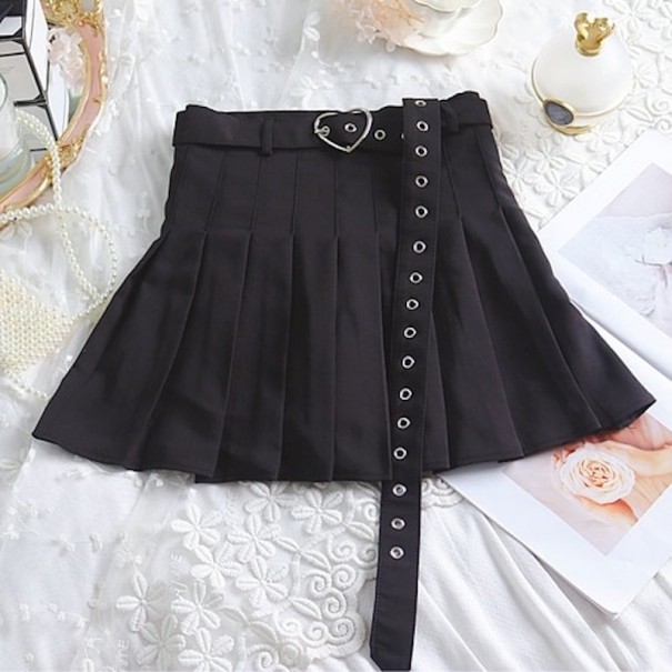 Geplooide minirok voor dames met riem zwart S