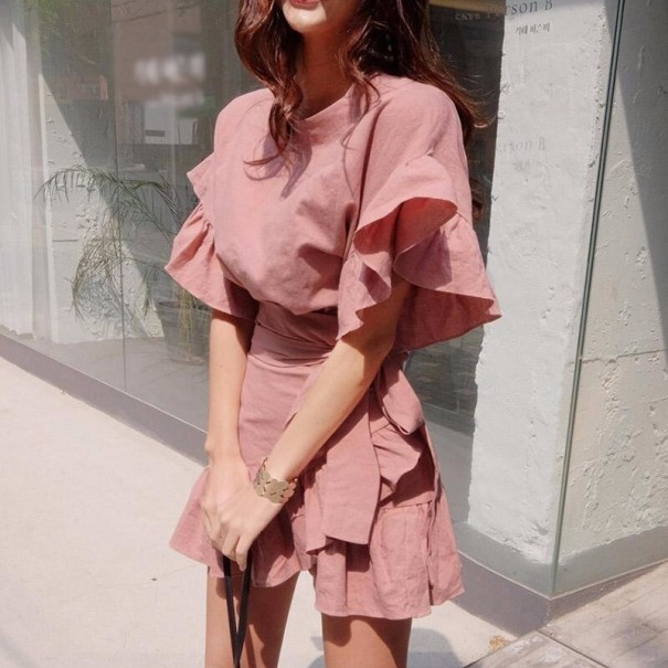 Geplooide zomerminijurk roze