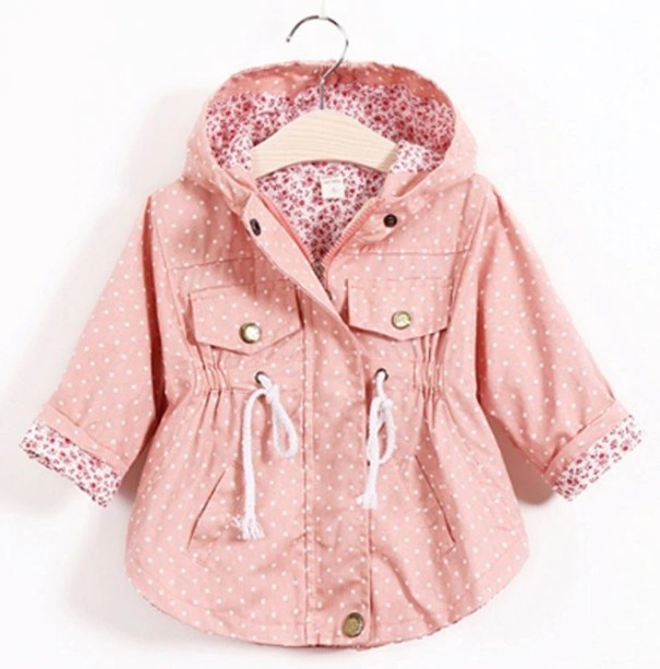 Gepunkteter Frühlings-/Herbstmantel für Mädchen J1886 rosa 5