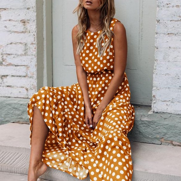 Gepunktetes Maxikleid dunkelgelb L
