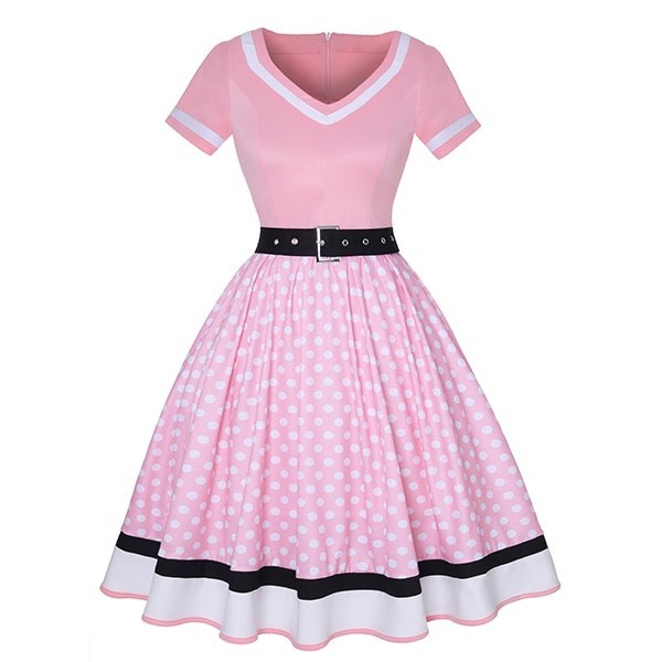 Gepunktetes Retro-Kleid für Damen L 1