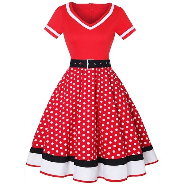 Gepunktetes Retro-Kleid für Damen M 3