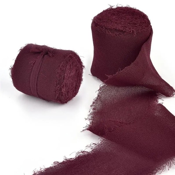 Gerafelde Chiffon Lint 5 m Decoratief Lint voor Geschenken Vintage Lint voor Bruiloftsdecoratie Handgemaakte Creatieve Arrangement bordeaux