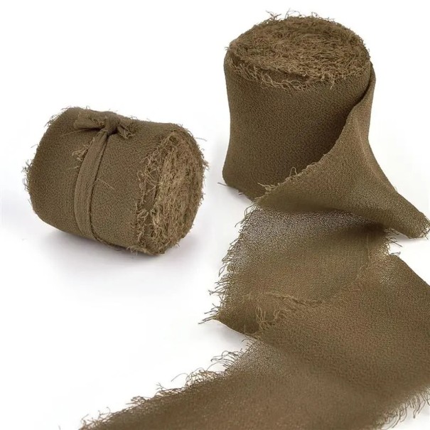 Gerafelde Chiffon Lint 5 m Decoratief Lint voor Geschenken Vintage Lint voor Bruiloftsdecoratie Handgemaakte Creatieve Arrangement Elegante Decoratie bruin