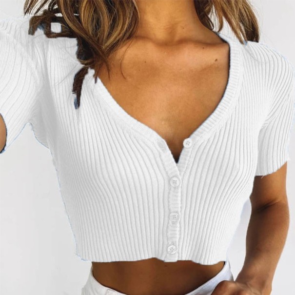 Geripptes Crop-Top für Damen A1357 weiß XS