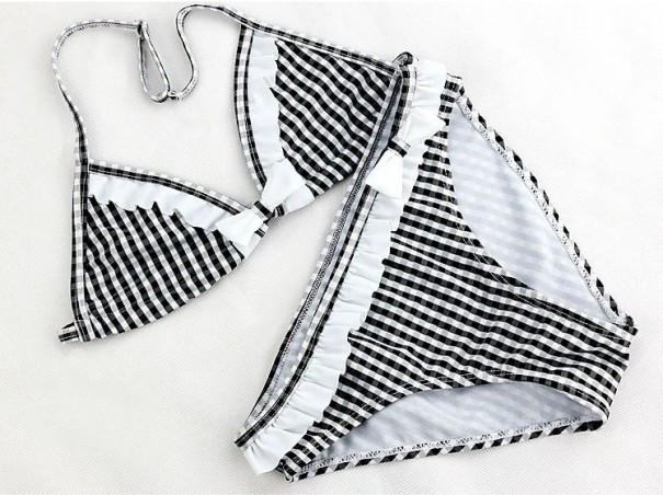 Geruite bikini voor meisjes J1887 zwart 14