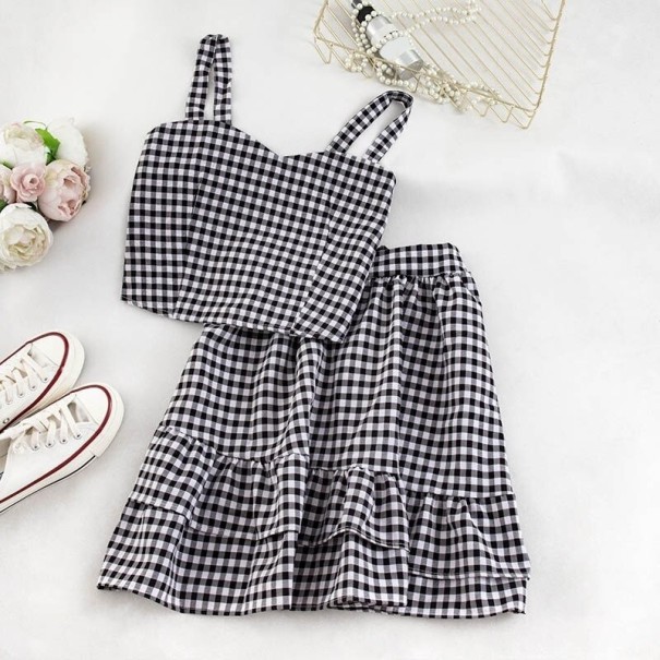 Geruite crop top en rok voor dames rood
