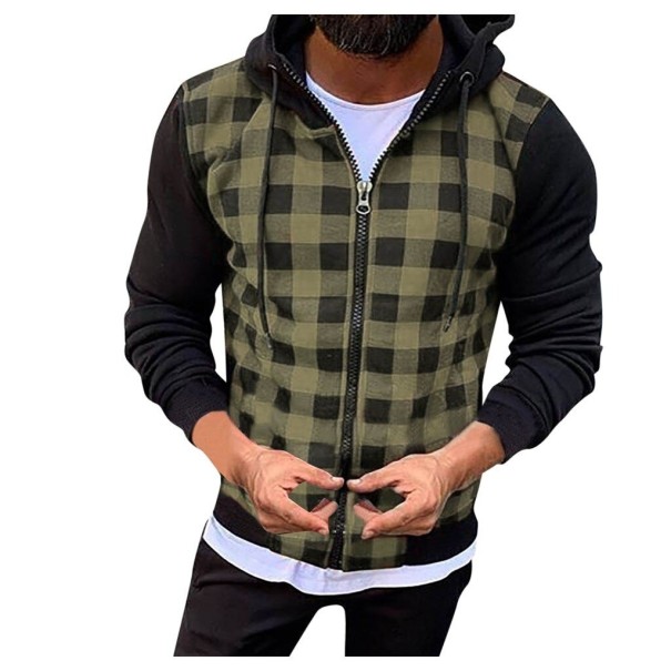 Geruite sweater voor heren legergroen M