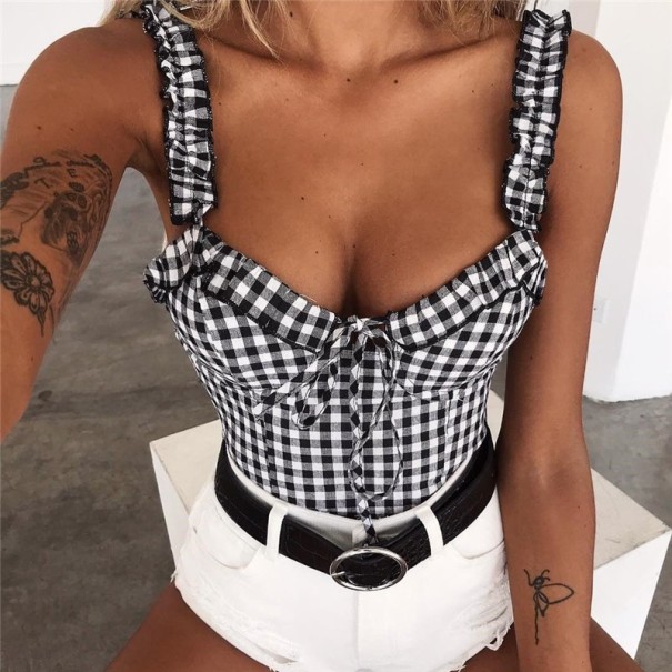 Gerüschtes Crop-Top für Damen B133 grau S