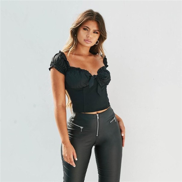Gerüschtes Crop-Top für Damen B133 schwarz S
