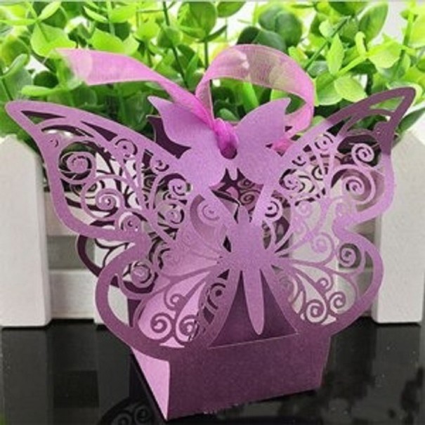 Geschenkdoos met vlinder 10 stuks paars