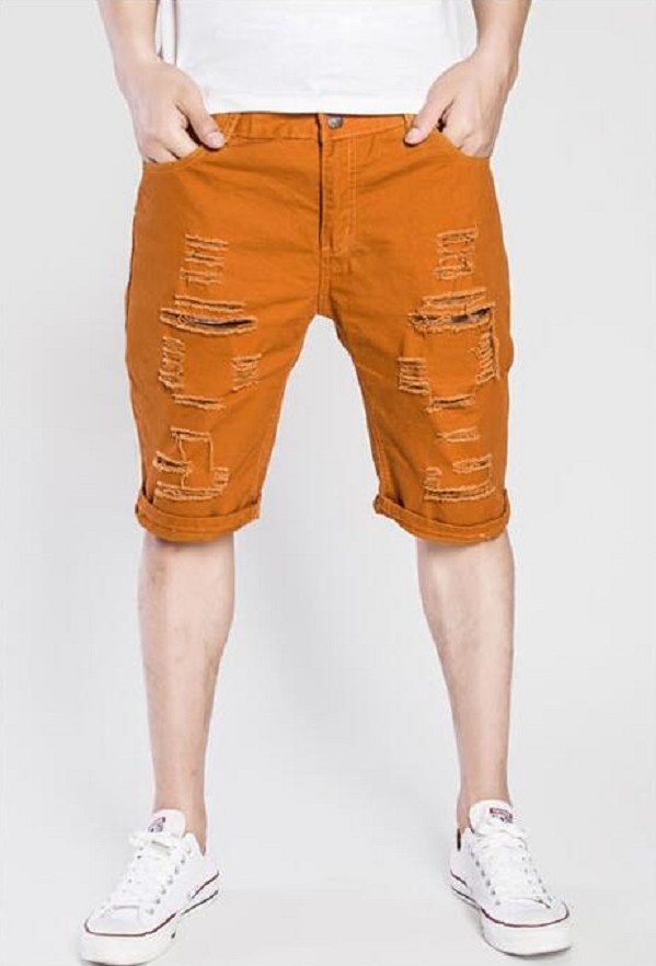 Gescheurde denim shorts voor heren oranje S