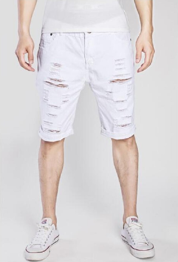 Gescheurde denim shorts voor heren wit S