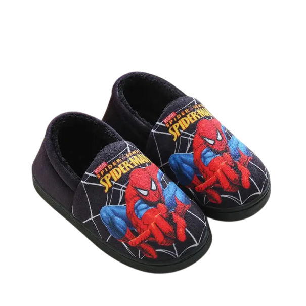 Geschlossene Hausschuhe aus Baumwolle für Kinder, Spider-Man-Hausschuhe für Jungen, knöchelhohe Hausschuhe, weiches Futter, rutschfeste Sohle schwarz 24-25