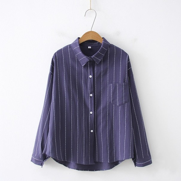 Gestreept damesshirt met lange mouwen donkerblauw