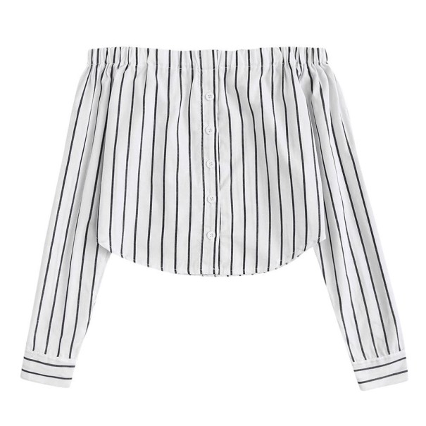 Gestreept off-shoulder shirt voor dames wit XL
