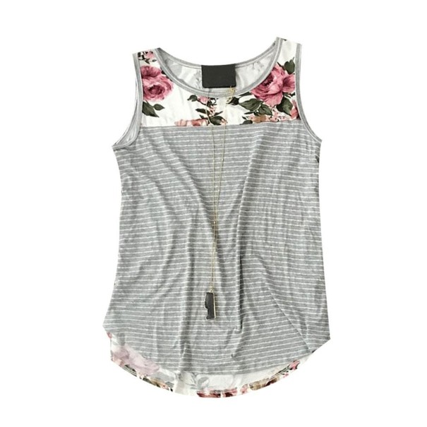 Gestreept tanktopje voor dames met bloemen grijs XS