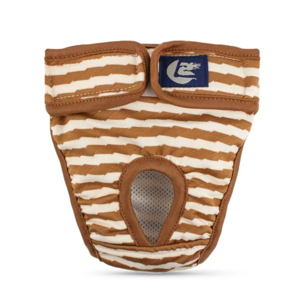 Gestreepte hondenwarmtebroek Maat M Tailleomtrek 30-35 cm Wasbare hygiënische broek Verstelbare taille Ademend comfortabel bruin